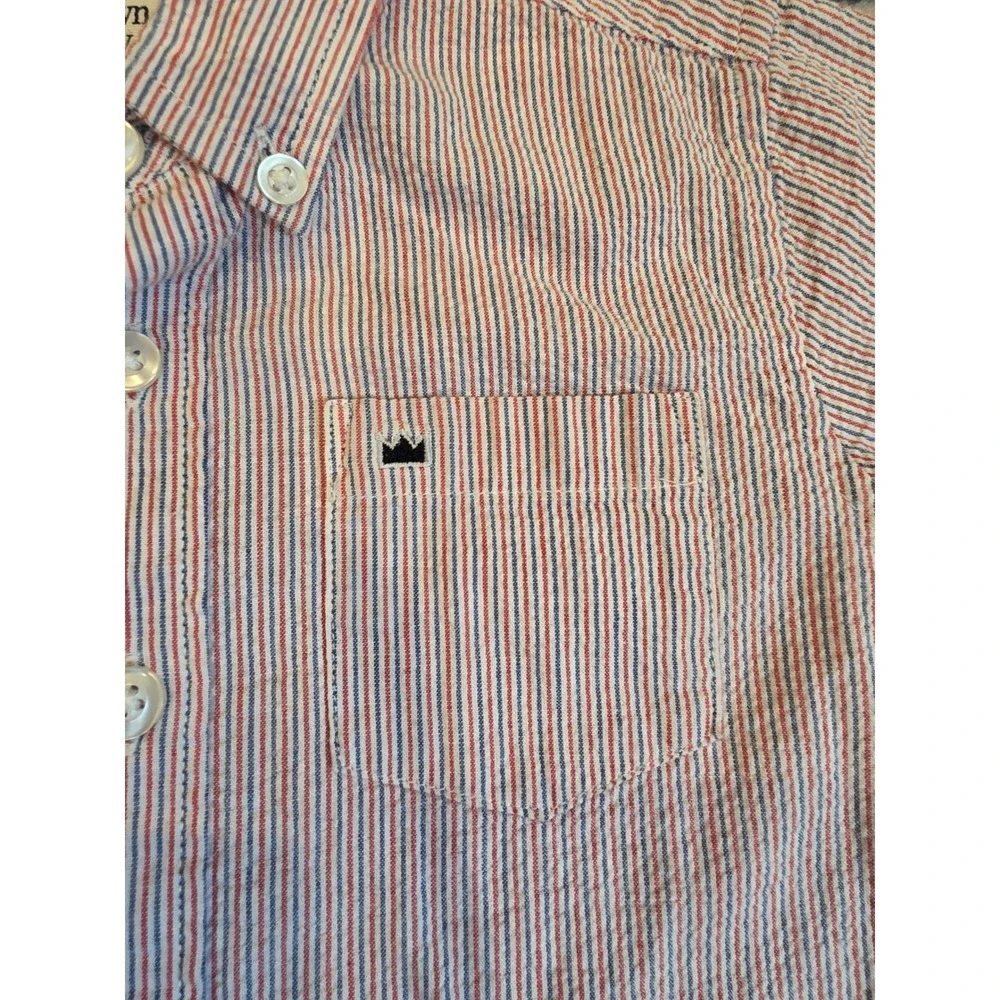 Crown‎ & Ivy 4T Short Sleeve Red White and Blue Seersucker Button Up Polo Shirt